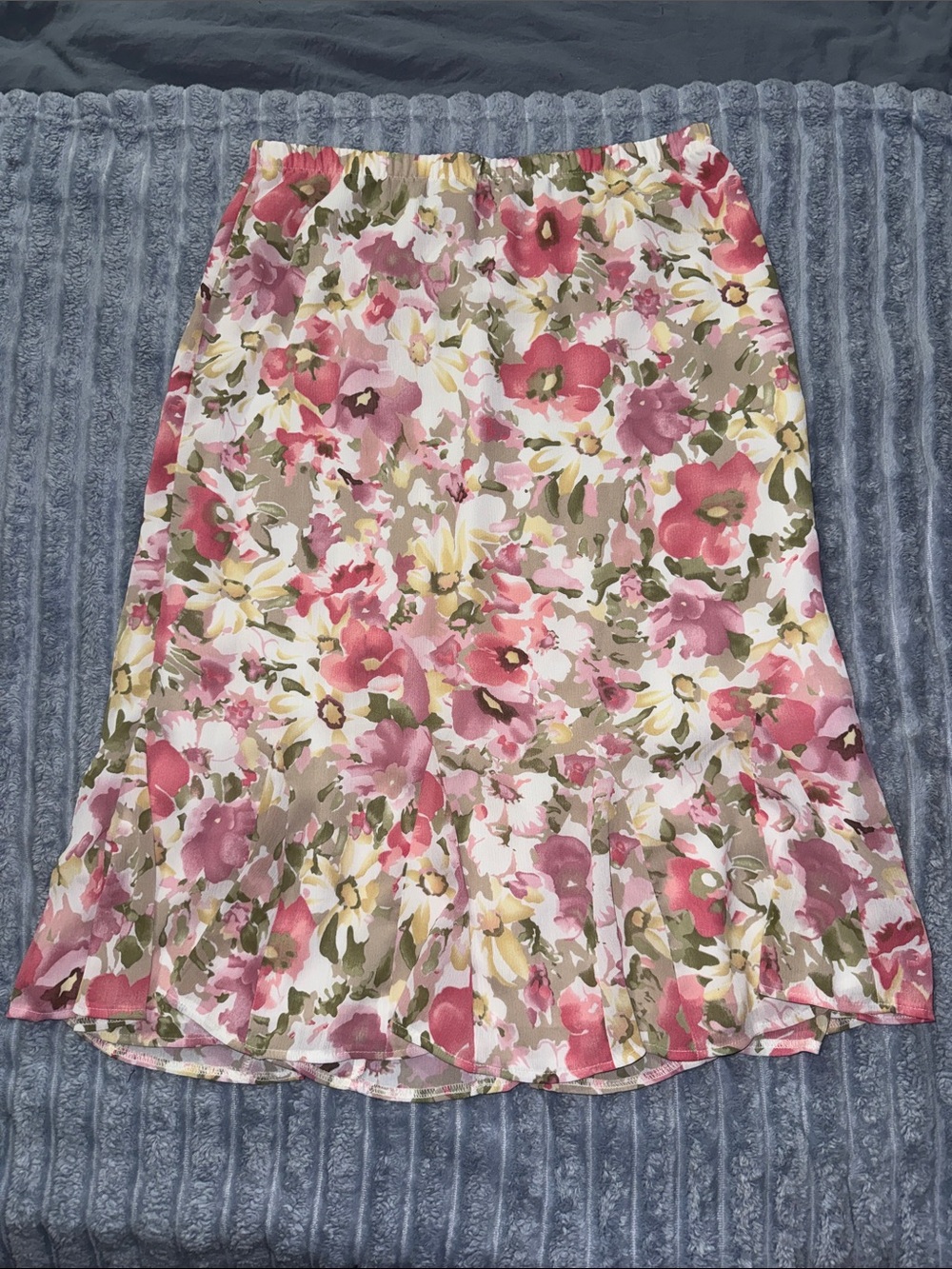 Vintage TanJay Watercolor Floral Ruffle Hem Midi Skirt Pink/Green - Size 12